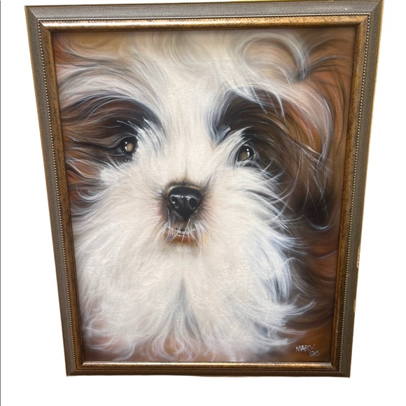 1996 Painting Schizu animal dog Signed canvas painting - Picture 8 of 8